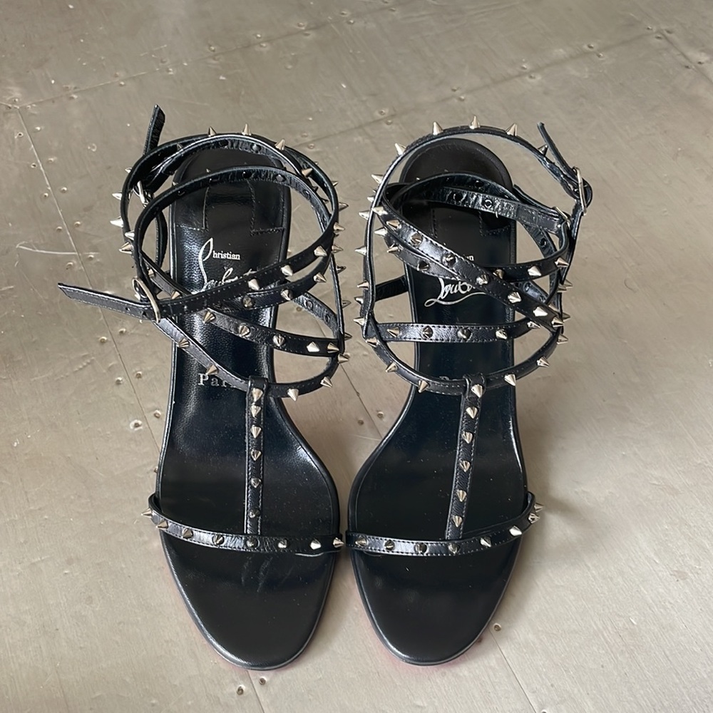 Christian louboutin bombina spike black stiletto sandal 100mm sz 37.5 - Picture 3 of 11